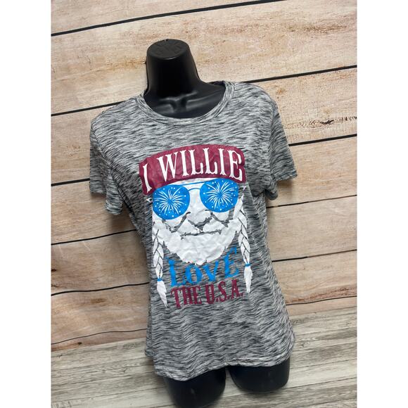 Willie Nelson I Love the USA Gray Women's Small Shirt - Picture 6 of 10